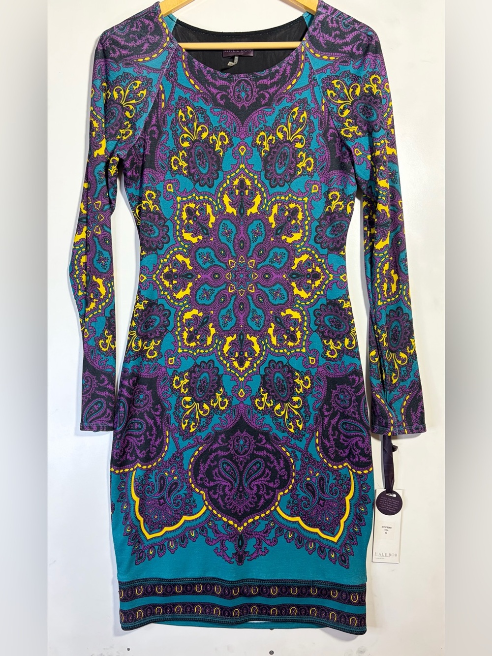 Hale Bob Amora Teal Purple Paisley Bodycon Dress Set M NWT